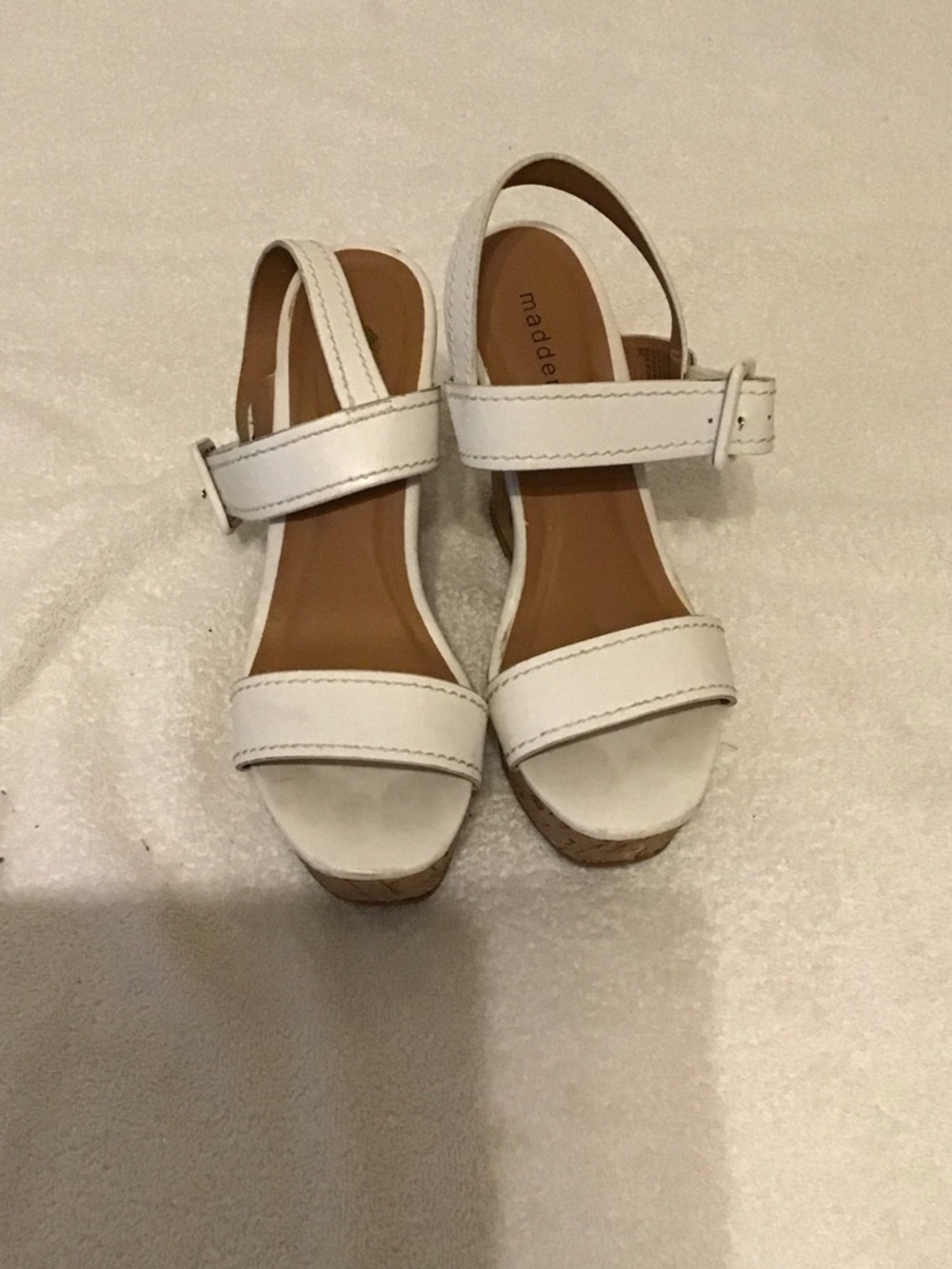 Madden Girl White Cork Platform Slingback Wedges